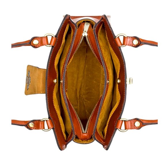 Patricia Nash Rosina Burnished Cutout Tooled Leather Satchel Brown Tan NWT $229 - Picture 8 of 8